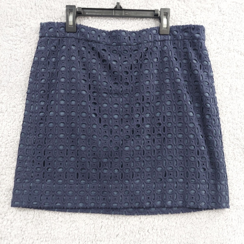 J.Crew Navy Blue Eyelet Mini Skirt Women's Size 8 100% Cotton Embroidered Lined